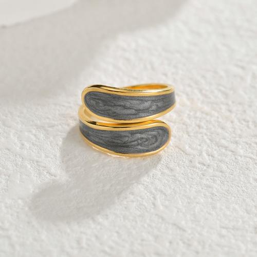 Titanium Steel Finger Ring, 18K gold plated, fashion jewelry & Unisex & enamel 