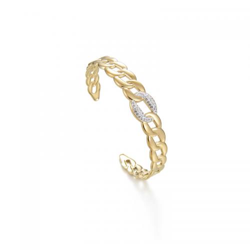 Stainless Steel Cuff Bangle, 304 Stainless Steel, fashion jewelry & for woman & with rhinestone, gold .2cm 