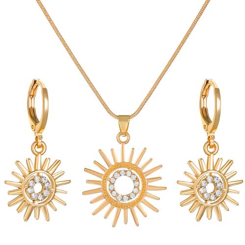 Rhinestone Zinc Alloy Jewelry Set, Sunflower & for woman & with rhinestone 