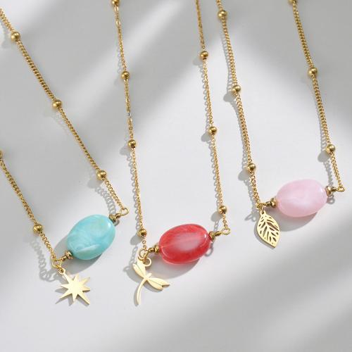 Gemstone Necklaces, 304 Stainless Steel, with Natural Stone, with 5cm extender chain, plated, fashion jewelry & for woman Approx 45 cm 