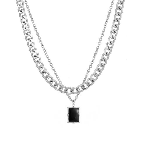 Fashion Multi Layer Necklace, 304 Stainless Steel, with 5cm extender chain, Double Layer & for man & enamel Approx 52 cm, Approx 57 cm 