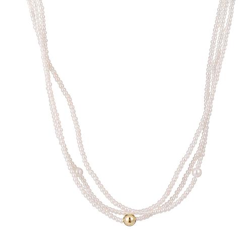 Пластиковый жемчужное ожерелье, Seedbead, с Пластиковая жемчужина, с 6cm наполнитель цепи, Двойной слой & ювелирные изделия моды & Женский, длина:Приблизительно 40 см, продается Strand