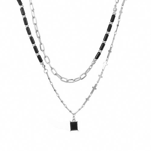 Eisen Fertigprodukte Halskette, mit Verlängerungskettchen von 5cm, Doppelschicht & für den Menschen & Emaille, 16x8mm, Länge:ca. 40 cm, verkauft von Strang[