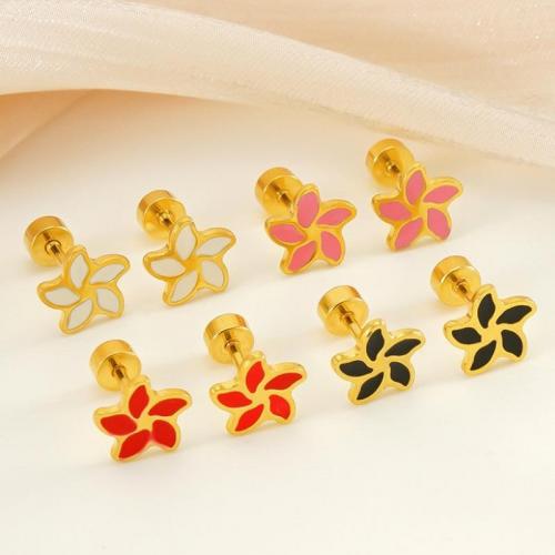 Stainless Steel Stud Earring, 304 Stainless Steel, Flower, 18K gold plated, fashion jewelry & for woman & enamel 8mm 