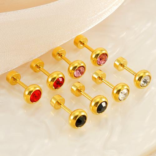 Stainless Steel Rhinestone Stud Earring, 304 Stainless Steel, 18K gold plated, fashion jewelry & for woman & with rhinestone 6mm 