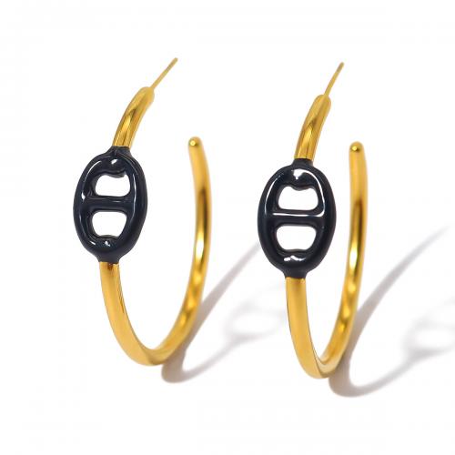 Stainless Steel Stud Earring, 304 Stainless Steel, fashion jewelry & for woman & enamel, golden 