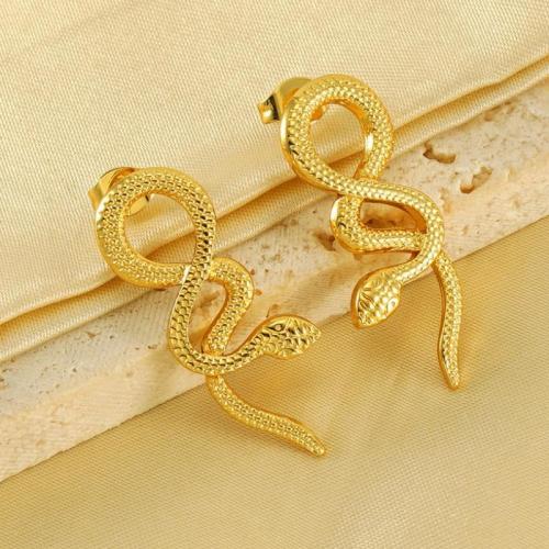 Stainless Steel Stud Earring, 304 Stainless Steel, Snake, 18K gold plated, fashion jewelry & for woman, golden 