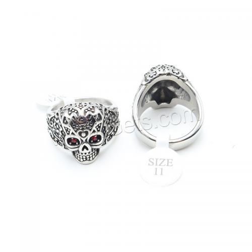 Rhinestone Stainless Steel Finger Ring, 304 Stainless Steel, Skull, polished, fashion jewelry & Unisex & with rhinestone, original color 