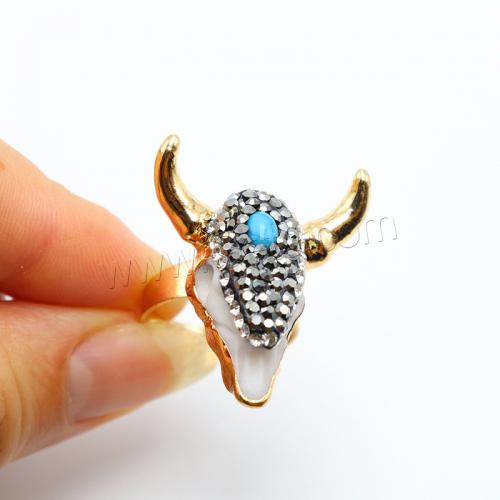 Rhinestone Brass Finger Ring, with Rhinestone Clay Pave & Synthetic Turquoise & Resin, Horn, plated, Adjustable & fashion jewelry & Unisex Inner Approx 20mm 