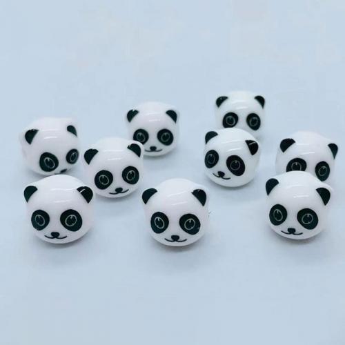 Kunstdruck Porzellan Perlen, Panda, DIY & verschiedene Stile für Wahl, weiß und schwarz, 11x12mm, Bohrung:ca. 2.5mm, ca. 100PCs/Tasche, verkauft von Tasche