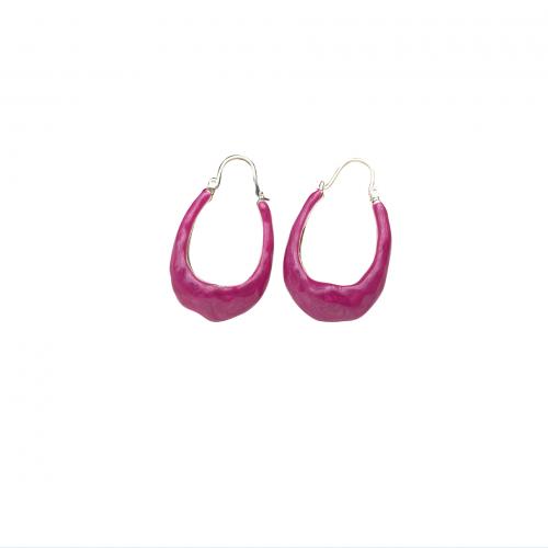 Brass Huggie Hoop Earring, plated, for woman & enamel, purple 