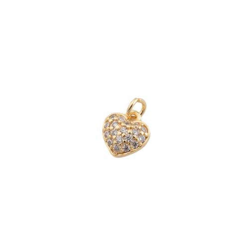 Cubic Zirconia Micro Pave Brass Pendant, Heart, plated, DIY & micro pave cubic zirconia, golden Approx 2mm 