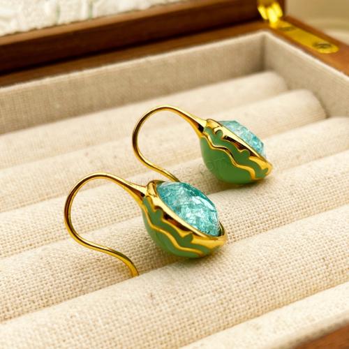 Brass Drop Earring, with Glass, plated, for woman & enamel, golden 