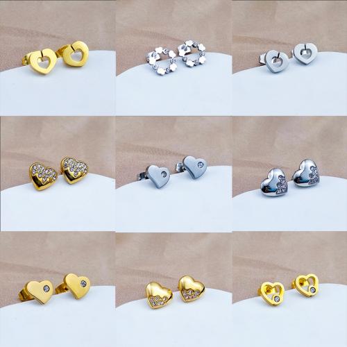 Titanium Steel Earrings, Vacuum Ion Plating, fashion jewelry & for woman & with rhinestone & hollow nickel, lead & cadmium free, 10mm 