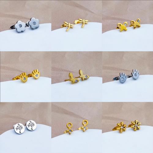 Titanium Steel Earrings, Vacuum Ion Plating, fashion jewelry & for woman & with rhinestone nickel, lead & cadmium free, 10mm 