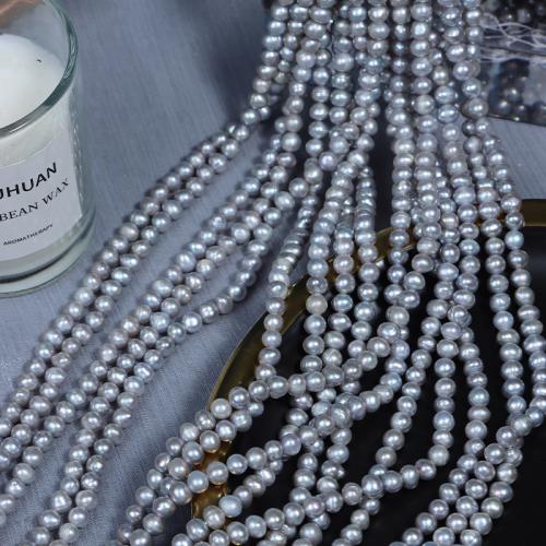 Naturel d'eau douce perles, perle d'eau douce cultivée, Légèrement rond, DIY, gris, 4mm Environ 35 cm, Vendu par brin