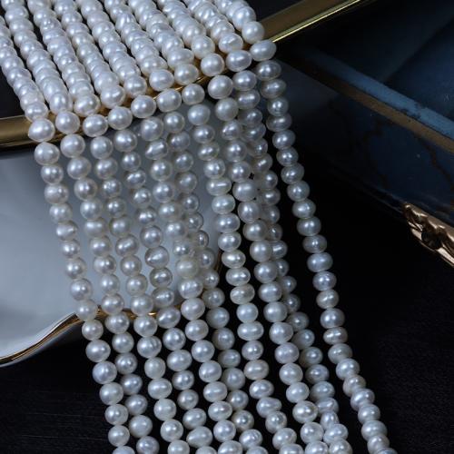 Naturales agua dulce perlas sueltas, Perlas cultivadas de agua dulce, Óvalo, Bricolaje, Blanco, 5mm, longitud:aproximado 35 cm, Vendido por Sarta