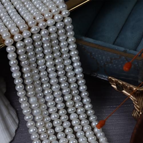 Natural Freshwater Pearl Loose Beads, Flat Round, DIY, white, Length about 5.5-6mm Approx 37 cm 