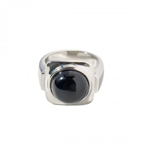 Stainless Steel Finger Ring, 304 Stainless Steel, with Black Agate, fashion jewelry & for woman, original color, US Ring 