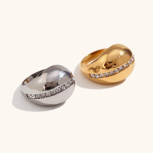 Нержавеющая сталь Rhinestone палец кольцо, Нержавеющая сталь 316, вакуумное ионное покрытие, ювелирные изделия моды & Женский & со стразами, Много цветов для выбора, размер:7, продается PC