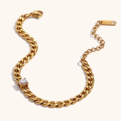 Stainless Steel Chain Bracelets, 316L Stainless Steel, with 5cm extender chain, 18K gold plated & micro pave cubic zirconia & for woman, golden Approx 16 cm 