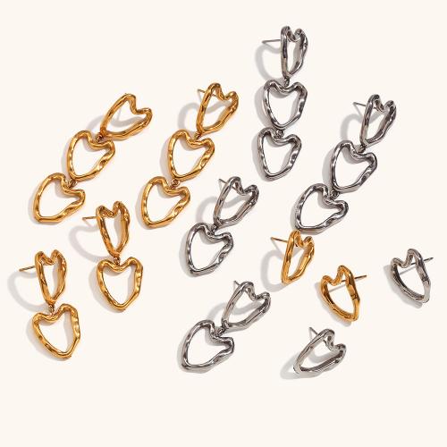 Stainless Steel Stud Earring, 316L Stainless Steel, Heart, 18K gold plated & for woman & hollow, golden 