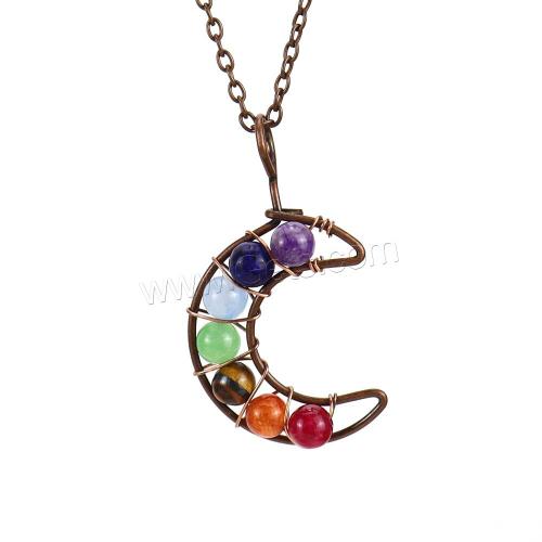 Gemstone Necklaces, Natural Stone, with Brass & Zinc Alloy, Moon, antique copper color plated, fashion jewelry & Unisex Approx 52 cm 