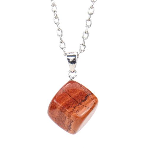 Gemstone Necklaces, Natural Stone, with Brass & Zinc Alloy, Square, silver color plated, fashion jewelry & Unisex Approx 52 cm 