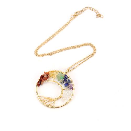 Gemstone Necklaces, Natural Stone, with Brass & Zinc Alloy, Tree, gold color plated, fashion jewelry & Unisex 50mm Approx 52 cm 