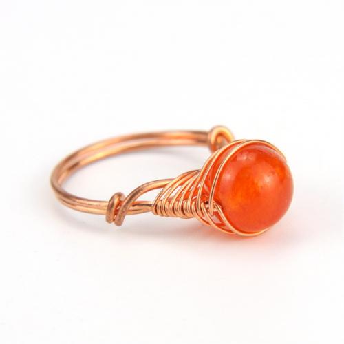 Gemstone Finger Ring, Brass, with Natural Stone, rose gold color plated, fashion jewelry & for woman 10mm, Inner Approx 18mm 