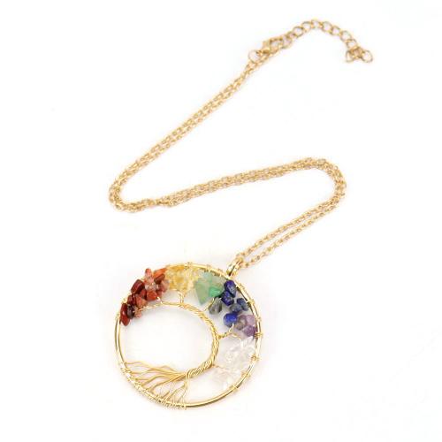 Gemstone Necklaces, Natural Stone, with Brass & Zinc Alloy, Tree, gold color plated, fashion jewelry & Unisex 50mm Approx 52 cm 