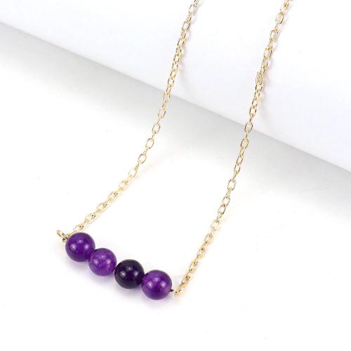 Gemstone Necklaces, Natural Stone, with Brass & Zinc Alloy, Round, gold color plated, fashion jewelry & for woman Approx 50 cm 