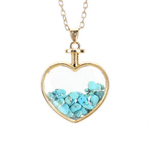 Gemstone Necklaces, Natural Stone, with Glass & Brass & Zinc Alloy, Heart, gold color plated, fashion jewelry & for woman 32mm Approx 51 cm 