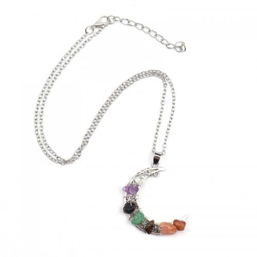Gemstone Necklaces, Natural Stone, with Brass & Zinc Alloy, Moon, silver color plated, fashion jewelry & for woman 38mm Approx 51 cm 