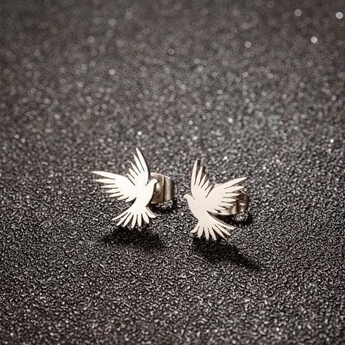 Stainless Steel Stud Earring, 304 Stainless Steel, Dove, plated, for woman 