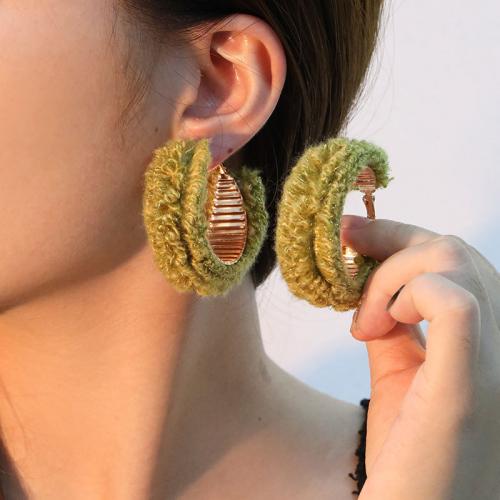 Fluffy Pom Pom Earrings, Zinc Alloy, with Polyester, Round, plated, fashion jewelry 