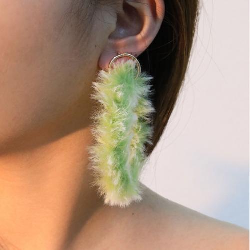 Fluffy Pom Pom Earrings, Plush, with Zinc Alloy, Oval, fashion jewelry 