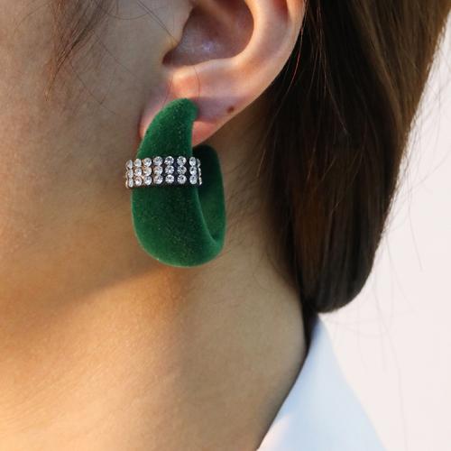 Fluffy Pom Pom Earrings, Flocking Fabric, fashion jewelry & with rhinestone 