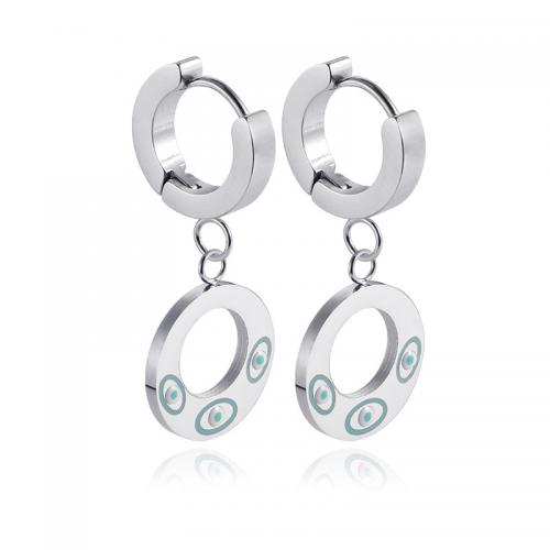 Huggie Hoop Drop Earring, 304 Stainless Steel, with enamel, Round, Vacuum Ion Plating, fashion jewelry & for woman & hollow, original color 