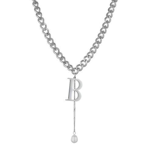 Stainless Steel Sweater Chain Necklace, 304 Stainless Steel, with Plastic Pearl, with 6.5cm extender chain, fashion jewelry & Unisex, original color Approx 42 cm 