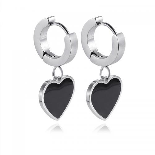 Huggie Hoop Drop Earring, 304 Stainless Steel, Heart, Vacuum Ion Plating, fashion jewelry & for woman & epoxy gel, original color 