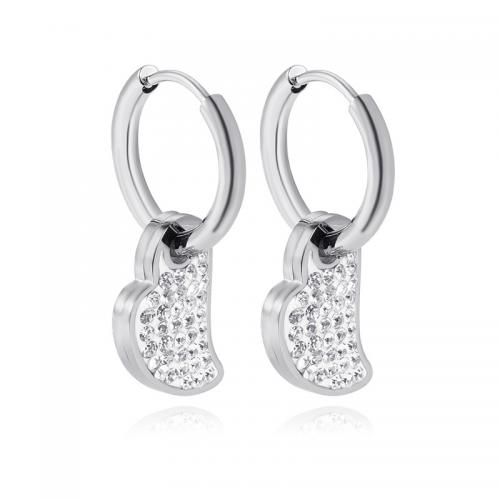 Huggie Hoop Drop Earring, 304 Stainless Steel, Heart, Vacuum Ion Plating, fashion jewelry & micro pave cubic zirconia & for woman, original color 