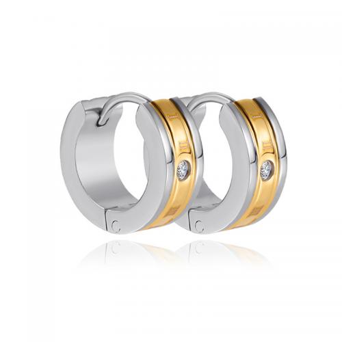 Stainless Steel Huggie Hoop Earring, 304 Stainless Steel, Vacuum Ion Plating, fashion jewelry & for woman & with rhinestone 