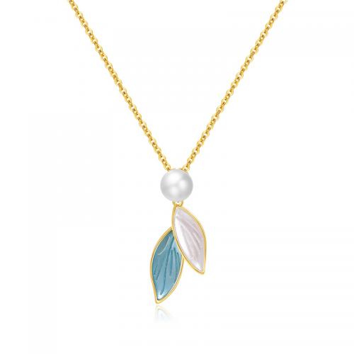 Brass Jewelry Necklace, with Plastic Pearl, with 6.5CM extender chain, plated, for woman & enamel, golden Approx 41.3 cm 