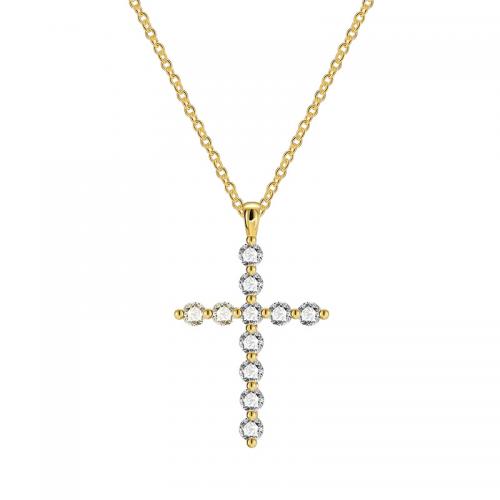Cubic Zircon Micro Pave Brass Necklace, Cross, plated, micro pave cubic zirconia & for woman, golden Approx 45-50 cm 