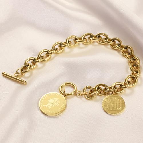 Stainless Steel Charm Bracelet, 304 Stainless Steel, plated, for woman, golden Approx 20 cm 