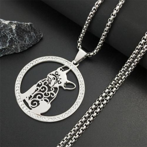 Stainless Steel Jewelry Necklace, 304 Stainless Steel, with Rhinestone, polished, fashion jewelry & for woman & with rhinestone, silver color Approx 50 cm 