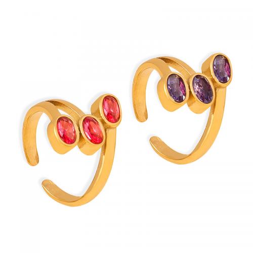 Titanstahl Manschette Fingerring, mit Glas, Geometrisches Muster, goldfarben plattiert, Modeschmuck & für Frau, keine, Größe:7, verkauft von PC