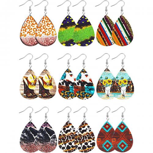 Fashion Create Jewelry Earring, Synthetic Leather, with Zinc Alloy, Teardrop, silver color plated, fashion jewelry & for woman 