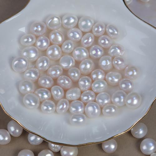 Half Drilled Cultured Freshwater Pearl Beads, Baroque, DIY & half-drilled, white, Length about 8.5-9mm 